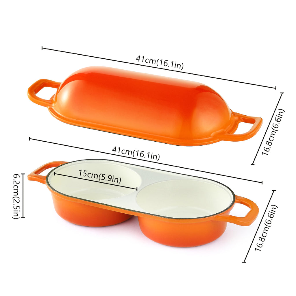 Double Dutch Oven for Bread Baking - Enamel Cast Iron Double Dutch Oven with Two 16.5cm Round Loaf Spaces, 500°F Heat