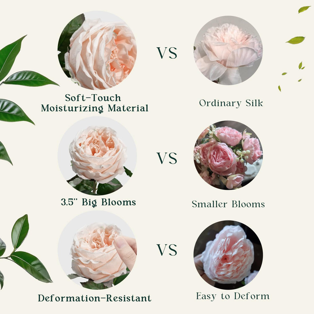 4 Pcs Real Touch Peonies Artificial, 3.5'' Big Bloom Austin Rose Peony Latex Fake Flower with Stems for Wedding