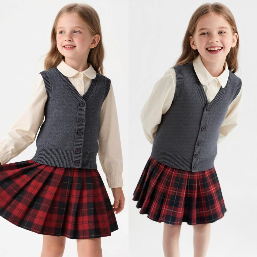 Boys Girls Knitted Vest V-Neck Sleeveless Knitwear Sweater School Uniform Matching Shirt Jumper for Kids