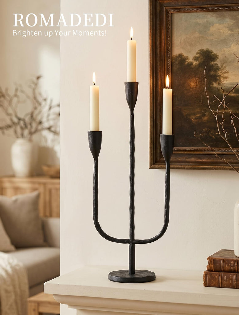 Black Candelabra Candle Holder, 16.9 in, Cast Iron