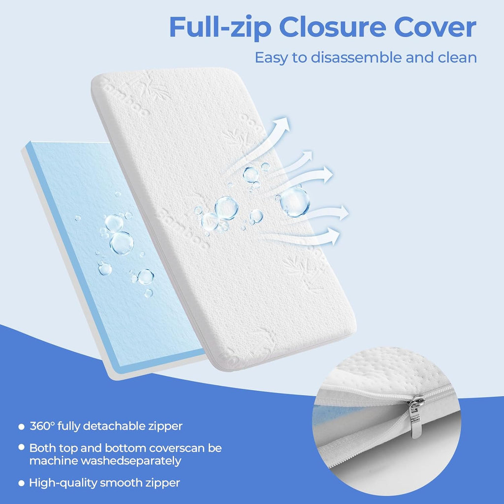 47x23.6 Bedside Crib Mattress: 2" Thick Dual Sided Gel Memory Foam Bassinet Mattress Fit for ADOVEL/BabyBond/ELEMARA