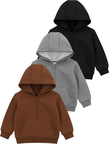 3 Pack Baby and Toddler Boys Half Zip Fleece Hoodie Sweatshirts