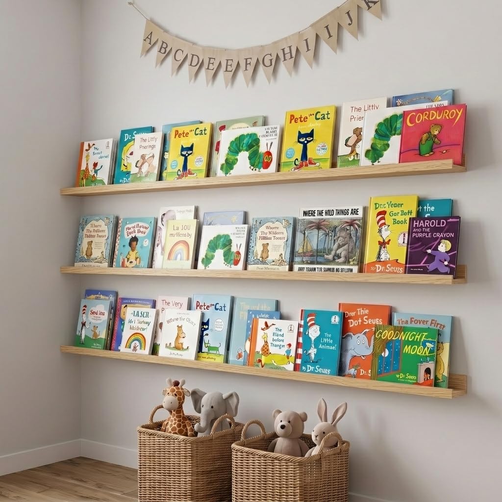 Floating Shelves for Wall, 56" Picture Ledge Shelf, White Oak