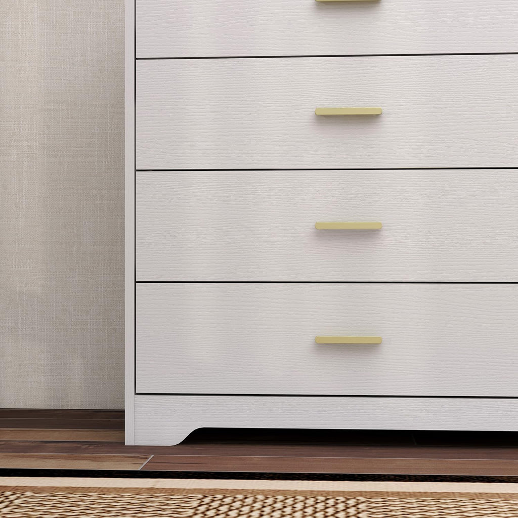 8 Drawer Wood Lateral Dresser, Big Wide Chest of Drawers Storage Organizer with Metal Gold Handles Home Bedroom