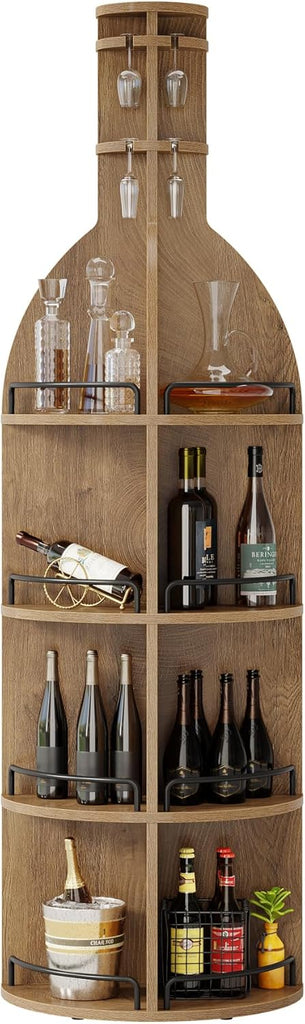 75" Tall Round Wine Rack, Freestanding Wine Bar Cabinet | Holds up to 60 Bottles, 4-Tier Storage Shelf with Glass