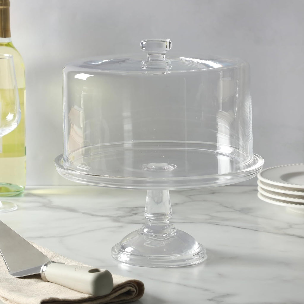 Watercrest Glass Cake Stand with Dome, 10.2 Inch Clear Footed Pedestal Cake Stand with Glass Lid Cover, Handmade