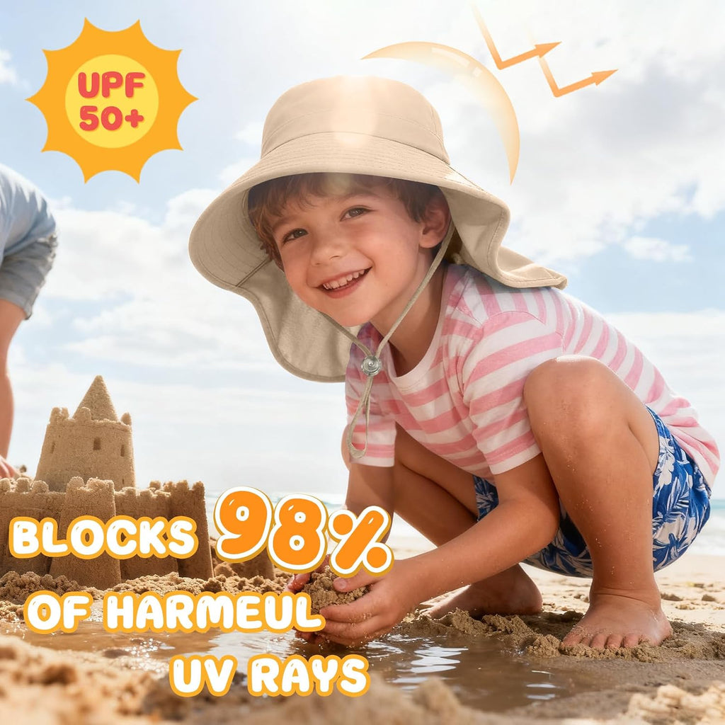 Outdoor Kids Sun Hat with Neck Flap UPF 50+ Sun Protection Fishing Hat Wide Brim Summer Kids Beach Hats for Girls Boys