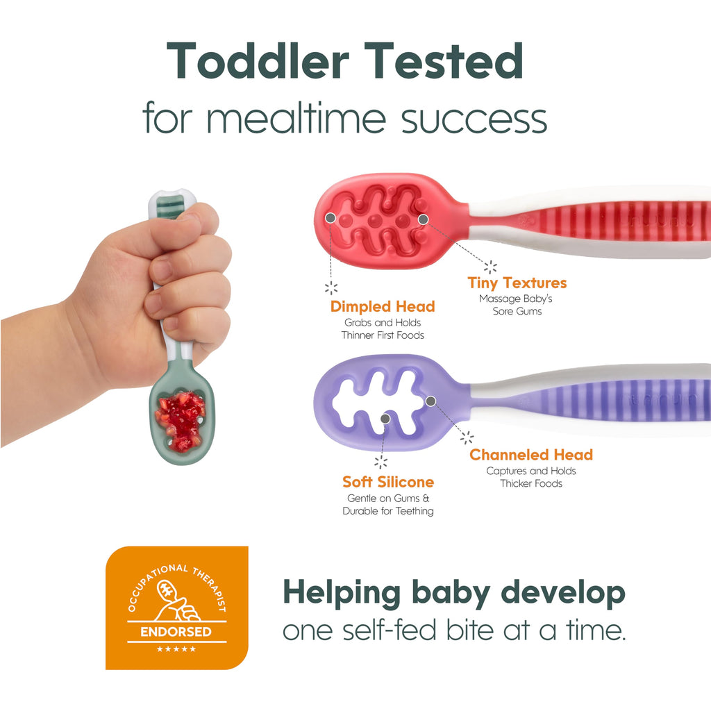 Baby Spoons Set with Travel Case 6+ Months 2-Pack, Blue/Navy
