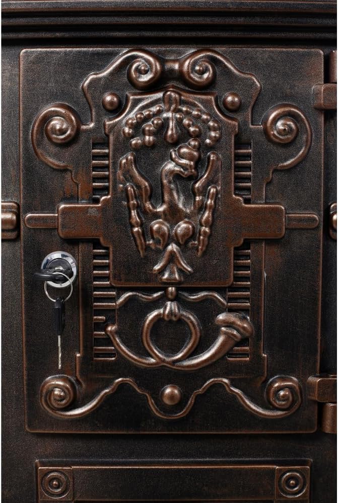 Copper Mailbox, Large Lockable Package Drop Box with Roman Statue, Rustproof Cast Aluminum Mail Boxes Mount Design
