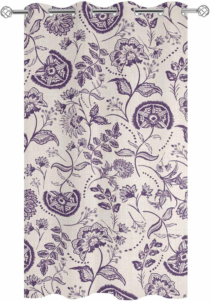 Outdoor Curtains Waterproof, Farmhouse Dark Purple Floral Linen Boho Paisley Flower Rustic Grommet Weatherproof