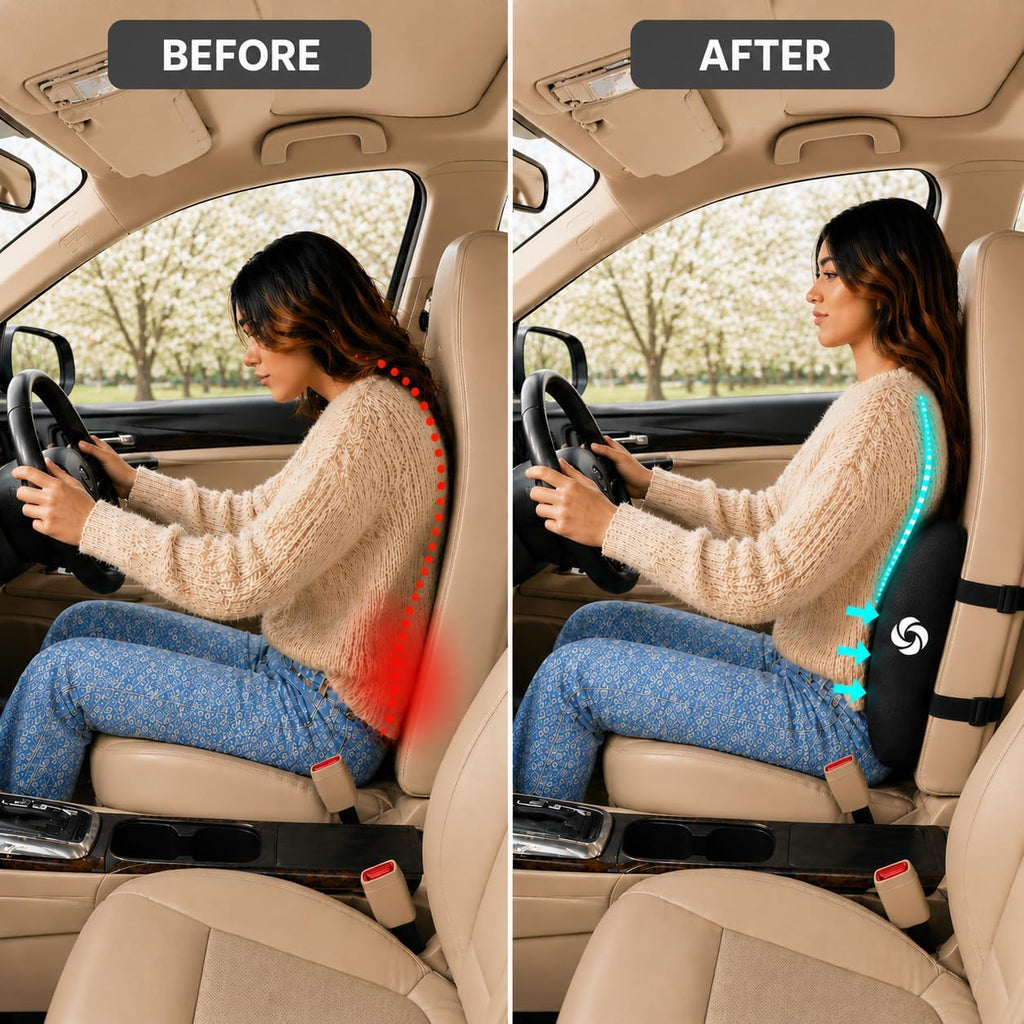 Lumbar Support Pillow Chair, Lower Back Support for Car, Back Pillow Desk Chair Cushion with Memory Foam, Improved