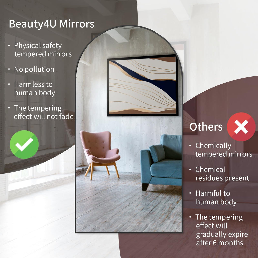 76" x 37" Arched Full Length Mirror with Stand, Black Floor Mirror