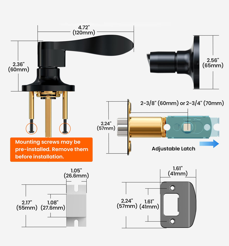 Keyed Entry Door Lever, Door Handle with Lock and Keys, Matte Black