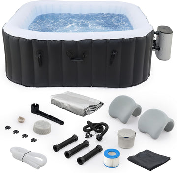 6ft Inflatable Hot Tub, 4-Person Outdoor Spa with 94 Air Jets & Heater | Square 40 °C Powerful Heating & Soothing