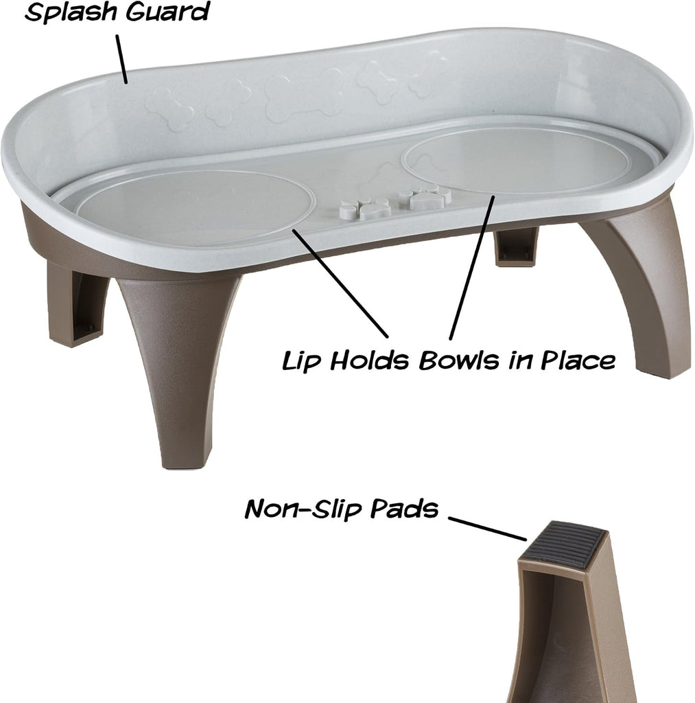 Elevated Pet Feeding Tray - 21′′ x 11′′ x 8.5′′ Raised Dog Bowl Stand with Splash Guard and Non-Skid Feet