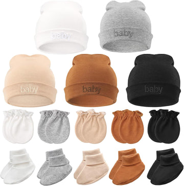 Newborn Baby Hat Mittens Socks Set Infant Cotton Beanie Gloves Thick Warm Socks for 0-6 Months Boys Girls