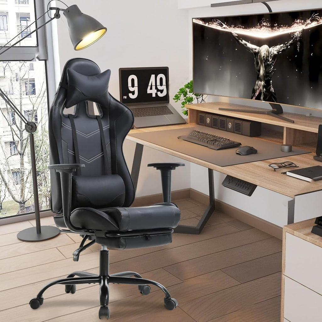 Gaming Chair Racing Office Chair Ergonomic Desk Chair Massage PU Leather Recliner PC Computer Chair with Lumbar