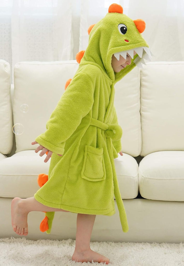 Boys Girls Bathrobe Kids Toddler Cartoon Dinosaur With Tail Hooded Sleep Robe