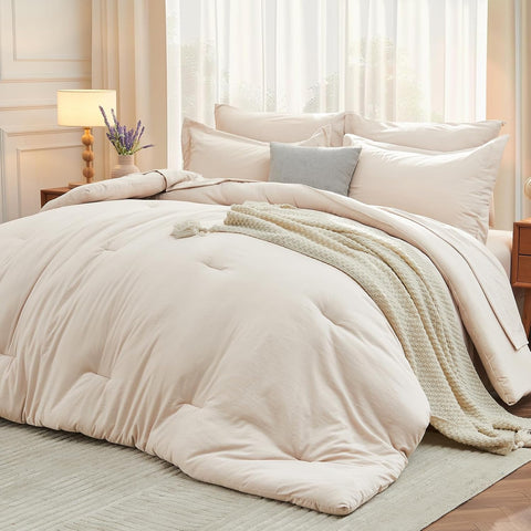 7 Pieces Queen Comforter Set, Soft Bed in a Bag Queen, All Season Bedding Set with Comforter, Flat Sheet, Fitted Sheet