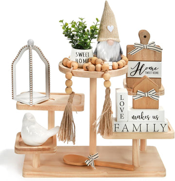 Farmhouse Tiered Tray Decor Set Sweet Home Tabletop Decorations - Set of 8