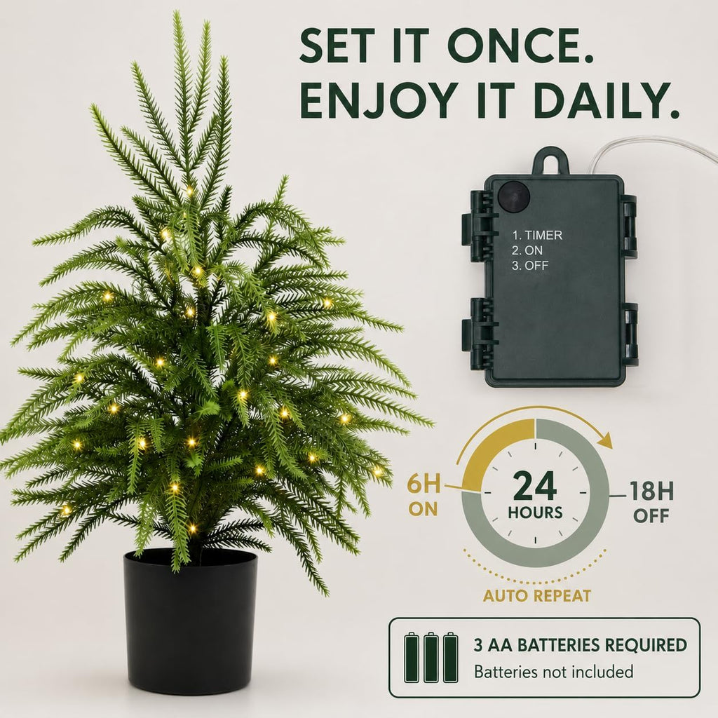 Nioclub 2FT Pre-Lit Artificial Norfolk Christmas Tree Realistic Potted Tree