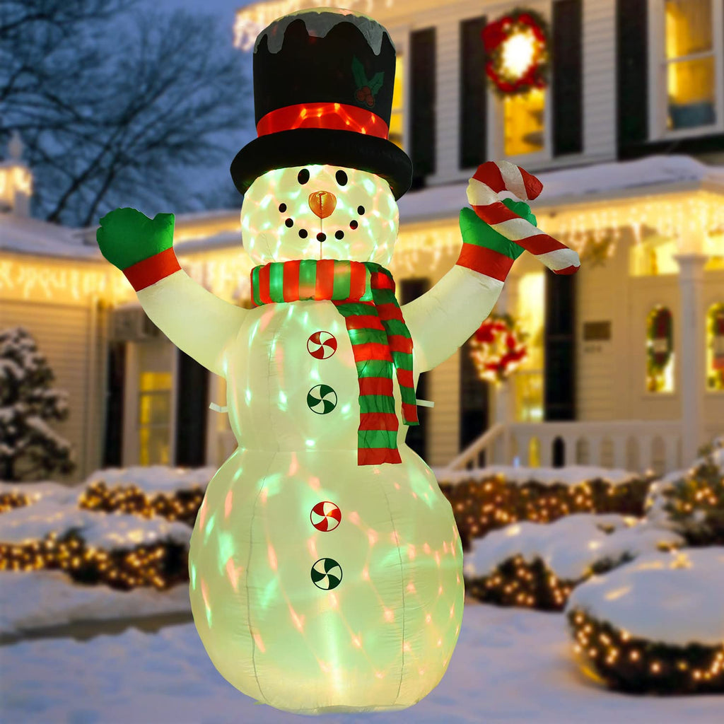 8 FT Inflatable Christmas Snowman, Rotating 7 Color Changing Led Lights Xmas Holiday Blow Up Family Party Decoration