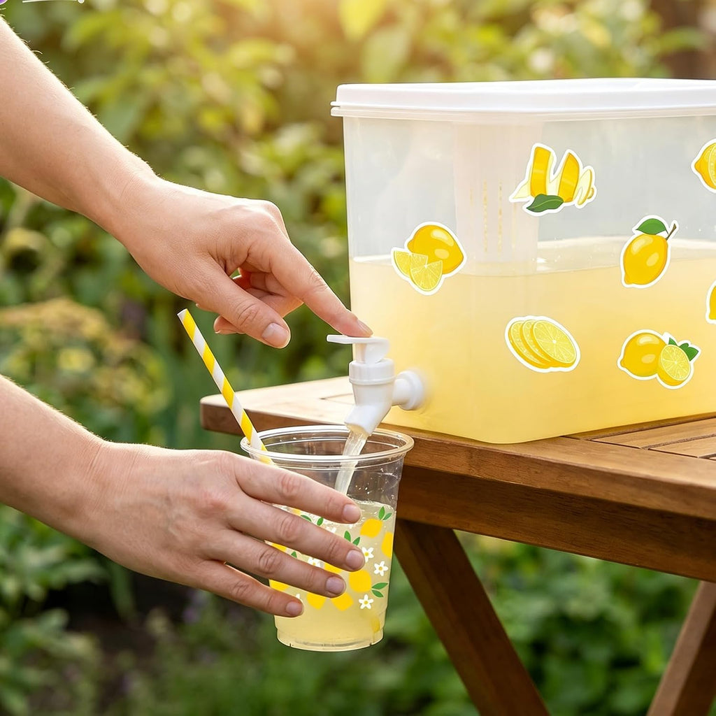 Lemonade Stand Supplies Kits 8.8L Plastic Drink Dispenser with Spigot 50 Sets 12 Oz Disposable Cups with Lids - Set of 152