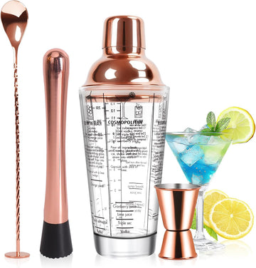 14oz Glass Cocktail Shaker Set, Bartender Kit, Martini Mixer Shaker with Built-in Strainer, Mixing Spoon - Set of 4