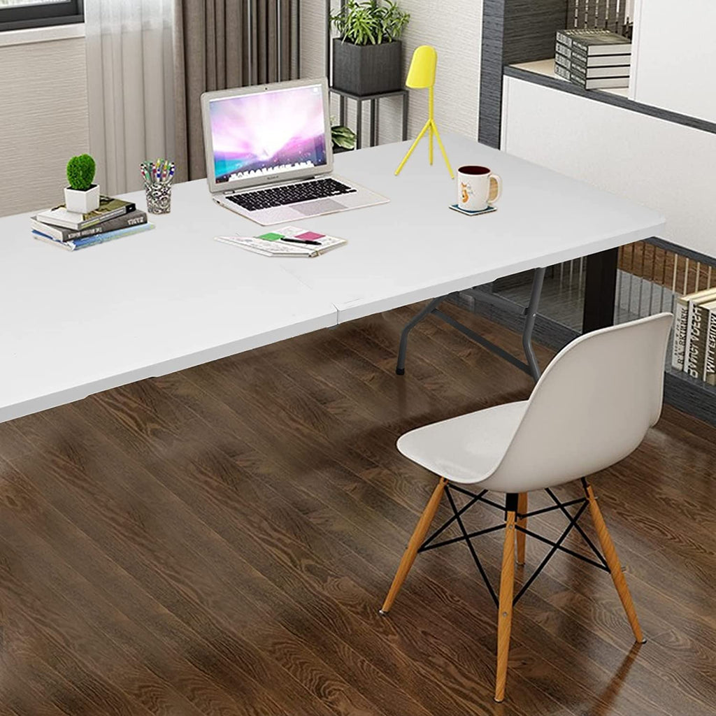 6FT Folding Table, Fold-in-Half Portable Plastic Table, White