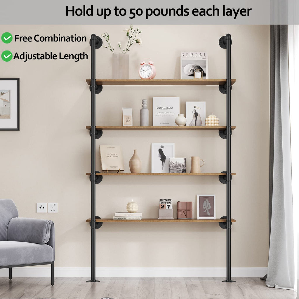 Industrial Iron Pipe Shelf Wall Mount, Farmhouse DIY Open Bookshelf, Pipe Shelves Bathroom, bookcases Living Room