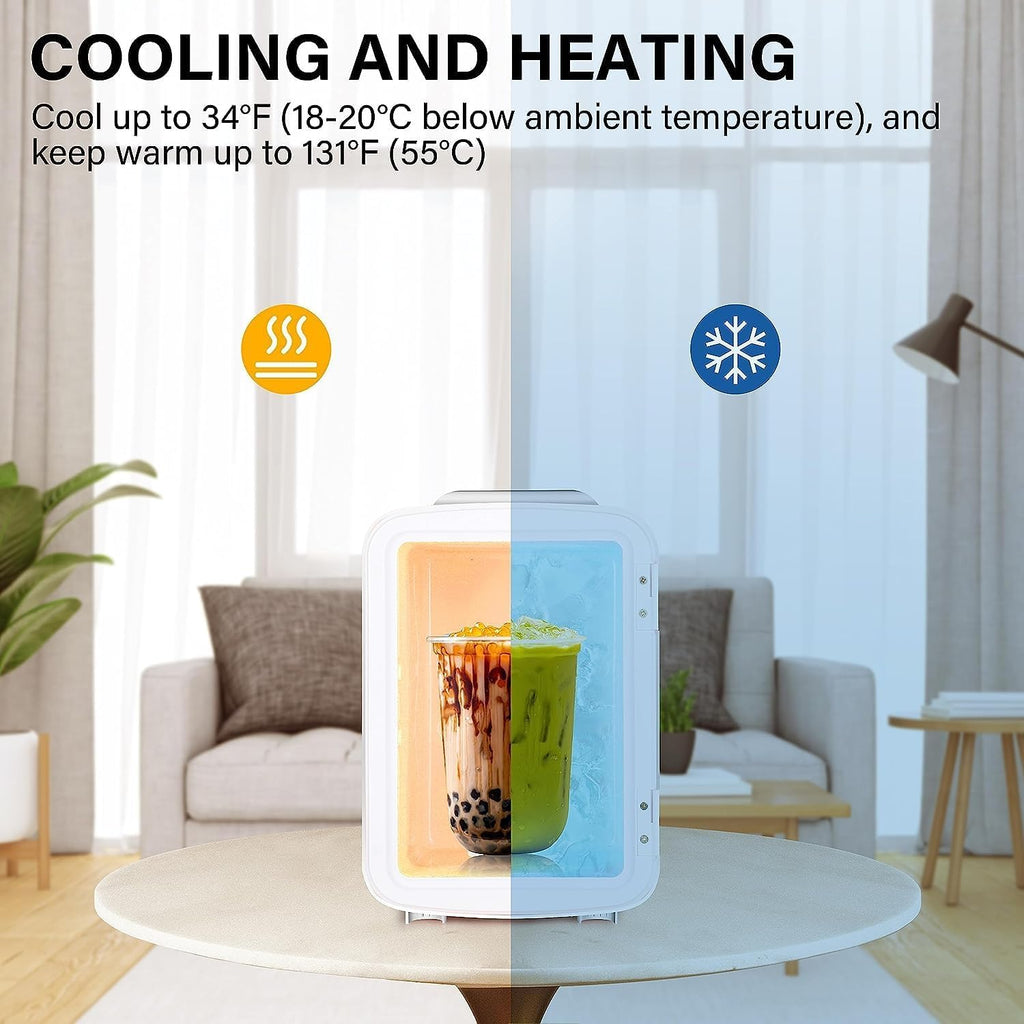 4L/6 Can Mini Fridge, Portable Cooler & Warmer Freon-Free Refrigerator, Provide Compact Storage for Skincare, Beverage