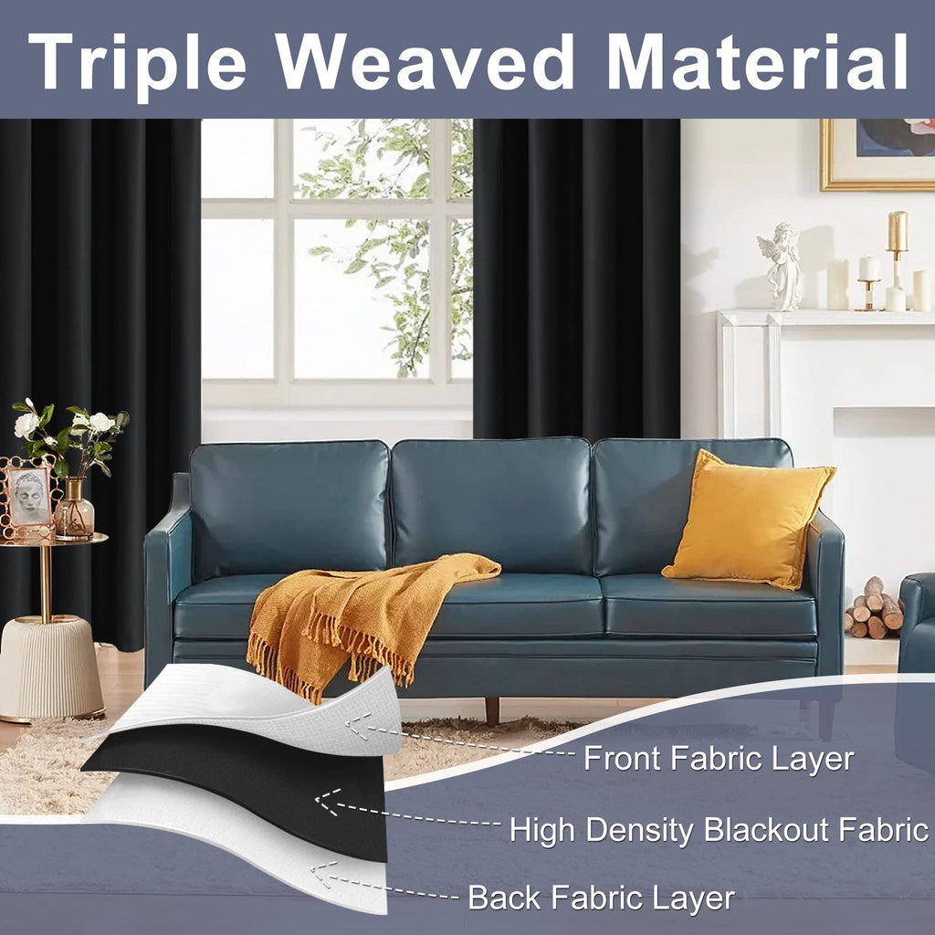 Blackout Curtains - Thermal Insulated Room Darkening Rod Pocket Curtains, Set of 2 Panels with Tiebacks, 38 x 84
