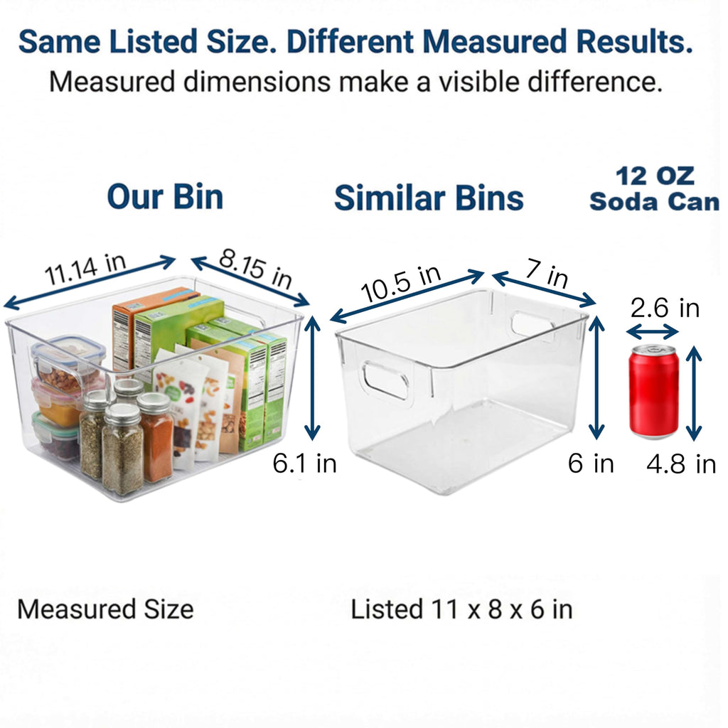 4 Pack Clear Plastic Storage Bins 11x8x6in Storage Containers
