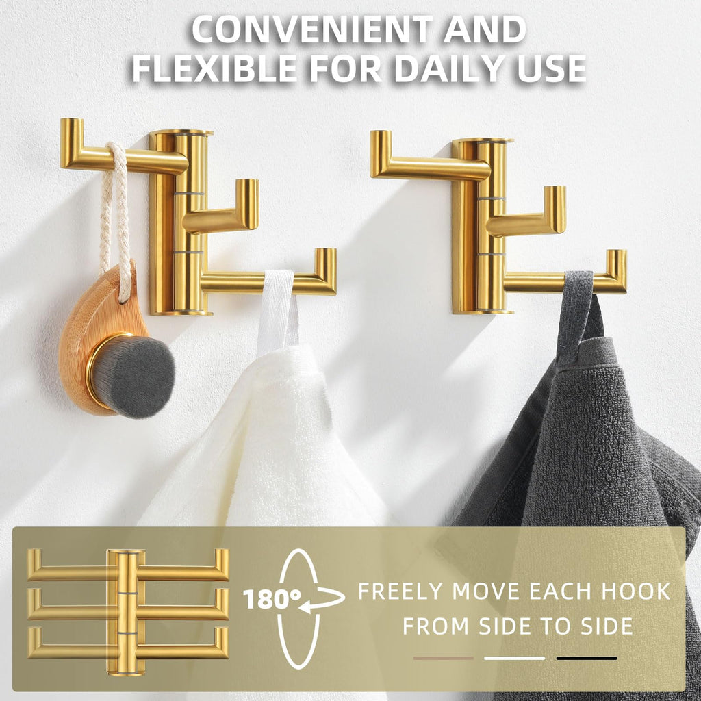 Towel Hooks, Swivel Bathroom Hook, Brushed Dark Gold, 2 Pack