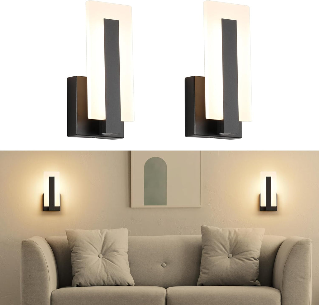 Modern LED Wall Sconces Up and Down Wall Mount Light Black 3000K Warm White Wall Lights Set of 2, Indoor Wall