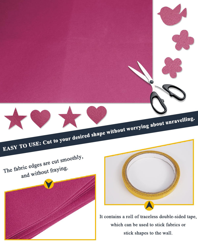 Fuchsia Felt Fabric 72" x 36", Large Stiff Craft Felt Sheet by The Yard