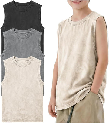Boys Tank Tops Sleeveless Undershirt T-Shirts Vintage Acid Wash Cotton Athletic Tees