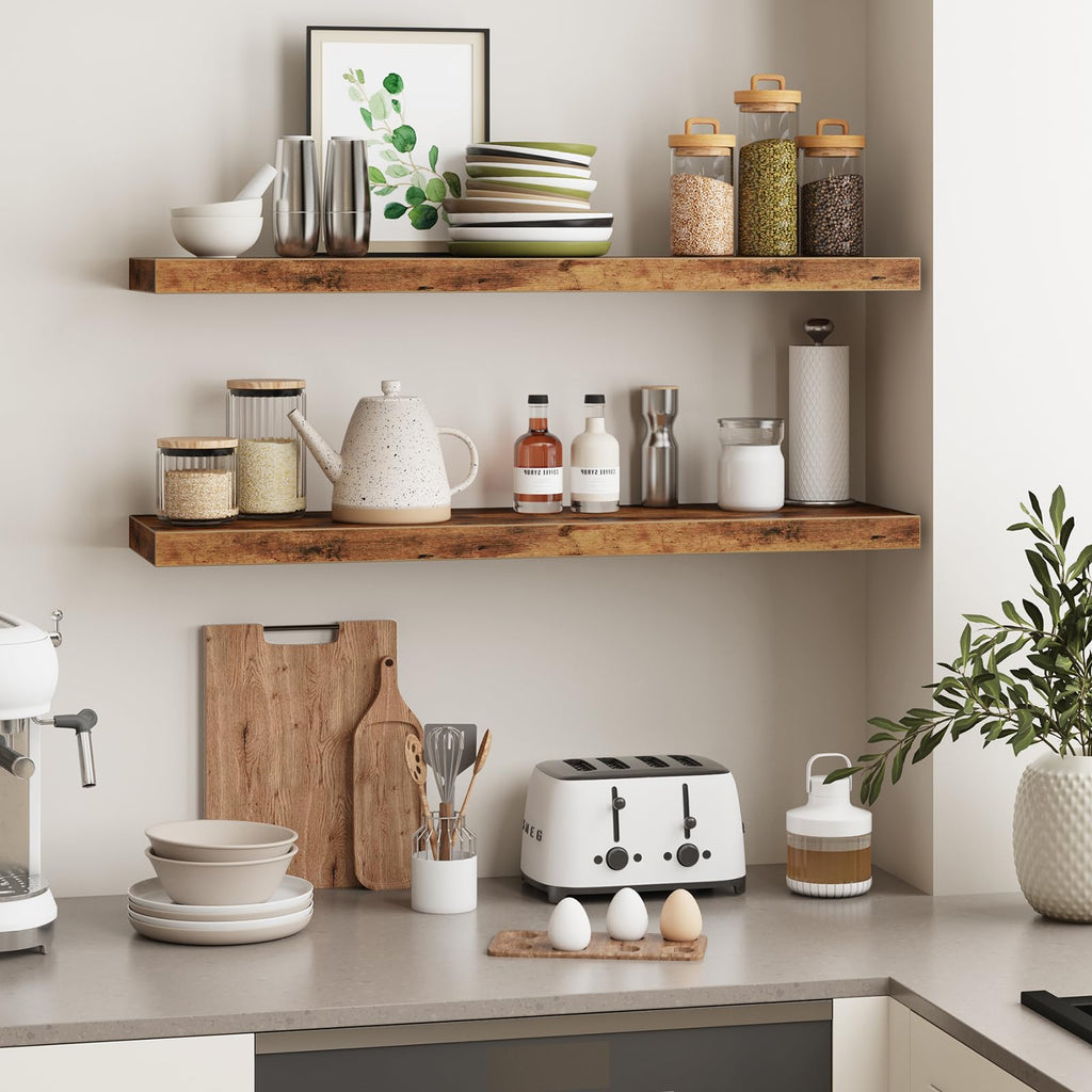 Floating Wall Shelves for Decor (Rustic Brown, Set of 2, 35.4Inch)