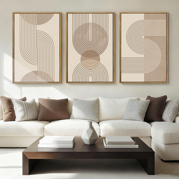 Extra Large Boho Neutral Abstract Framed Wall Art 24x36 Inch Beige Modern Minimalist Canvas Wall Decor Mid-century