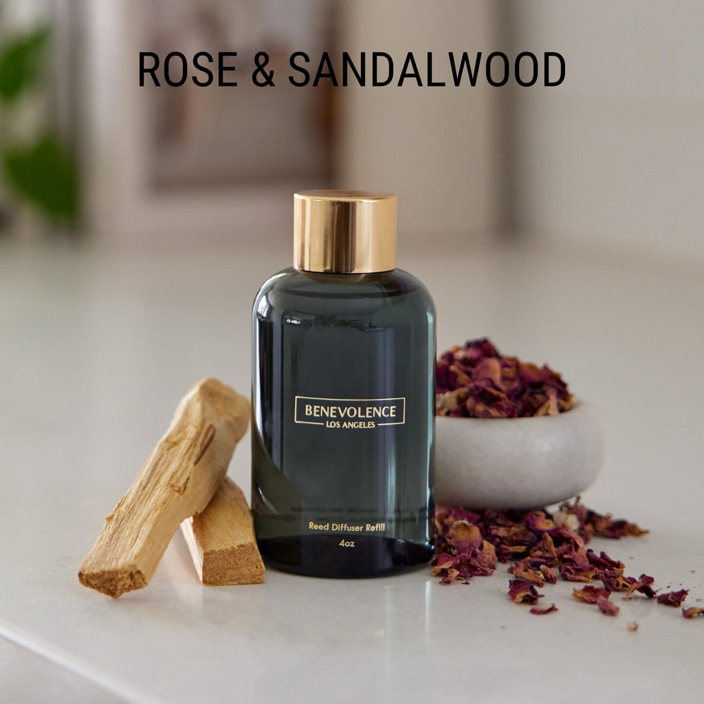 Rose & Sandalwood Reed Diffuser Oil Refill - 4 oz Long-Lasting Essential Oil Refill Fragrance Diffusers - Compatible