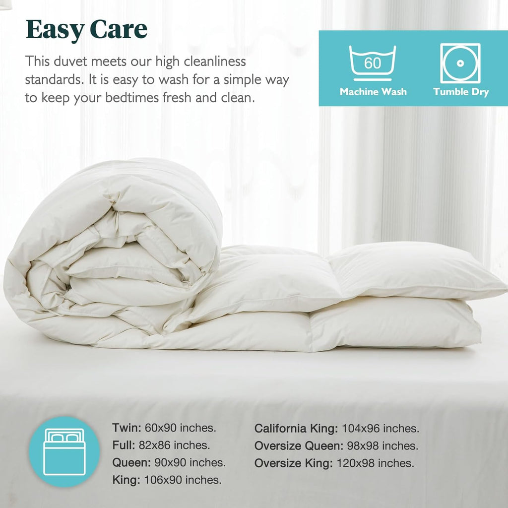 Feathers & Down Comforter, Organic Duvet Insert, 100% Cotton Shell, Ethically-sourced Feathers and D