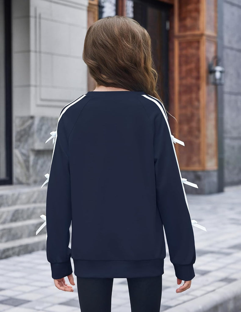 Girls Crewneck Sweatshirt Long Sleeve Pullover Tops with Bow