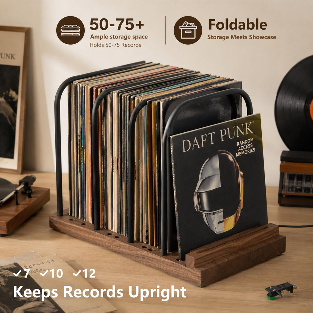 Vinyl Record Storage Holder for 50-75 LPs, Wood