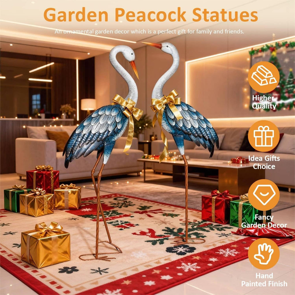 Blue Metal Heron Statues,Outdoor Garden Crane Sculptures 47-48 Inch | Waterproof and Rust-proof Bird Yard Art, For