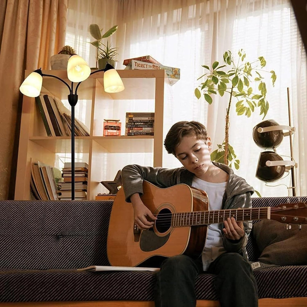 Modern Reading Floor Lamp, 3-Light Floor Lamp Black with Reading Lamp, Adjustable Flexible Tree Standing Lamp Study