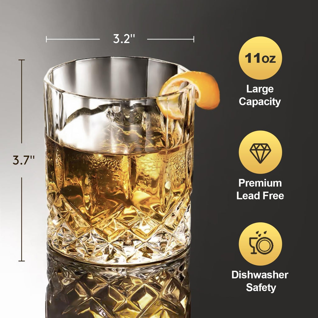 Whiskey Glasses Set of 6, 11 OZ Old-Fashioned, Rum & Scotch Glasses