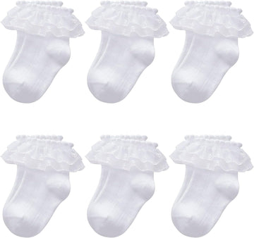 6 Pairs Toddler Ruffle Socks Baby Girls Frilly Lace Kids Ankle Socks