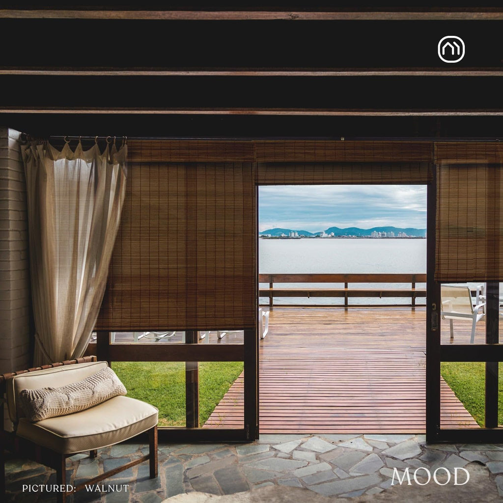 Custom Bamboo Shades | Rustic | Cordless Bamboo Roman Shades for Windows and Doors (Natural Woven) | Rustic Walnut