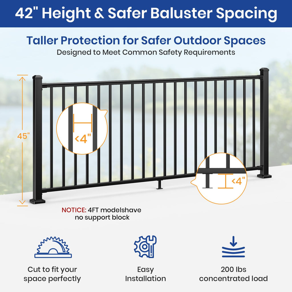 42 in H. x 4 ft W. Aluminum Deck Railing Kit with 45 in Post