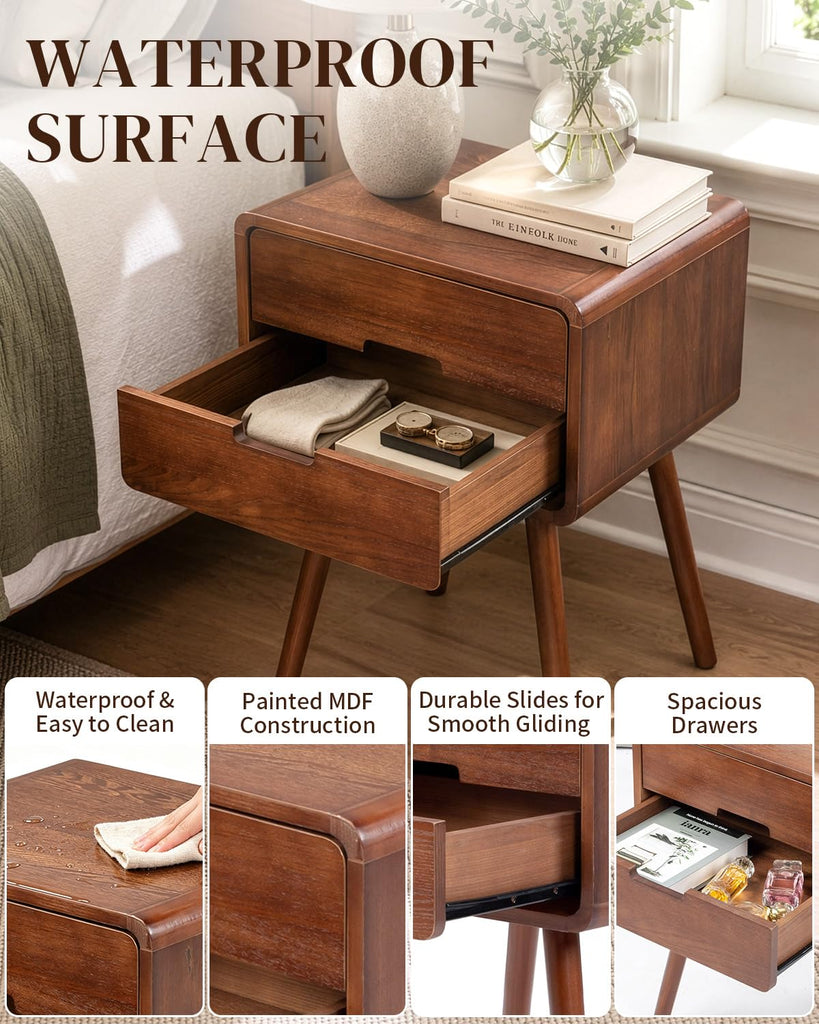 Brown Mid Century Modern Nightstand, Scandinavian Bedside Table
